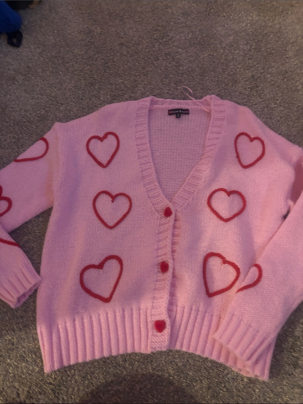 Women's Pink Heart-Appliqué Button Cardigan Sweater